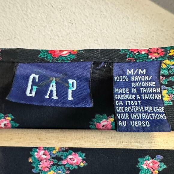 Vintage Gap 90s Grunge Dainty Floral Button Front Maxi Dress Black M - Picture 3 of 11